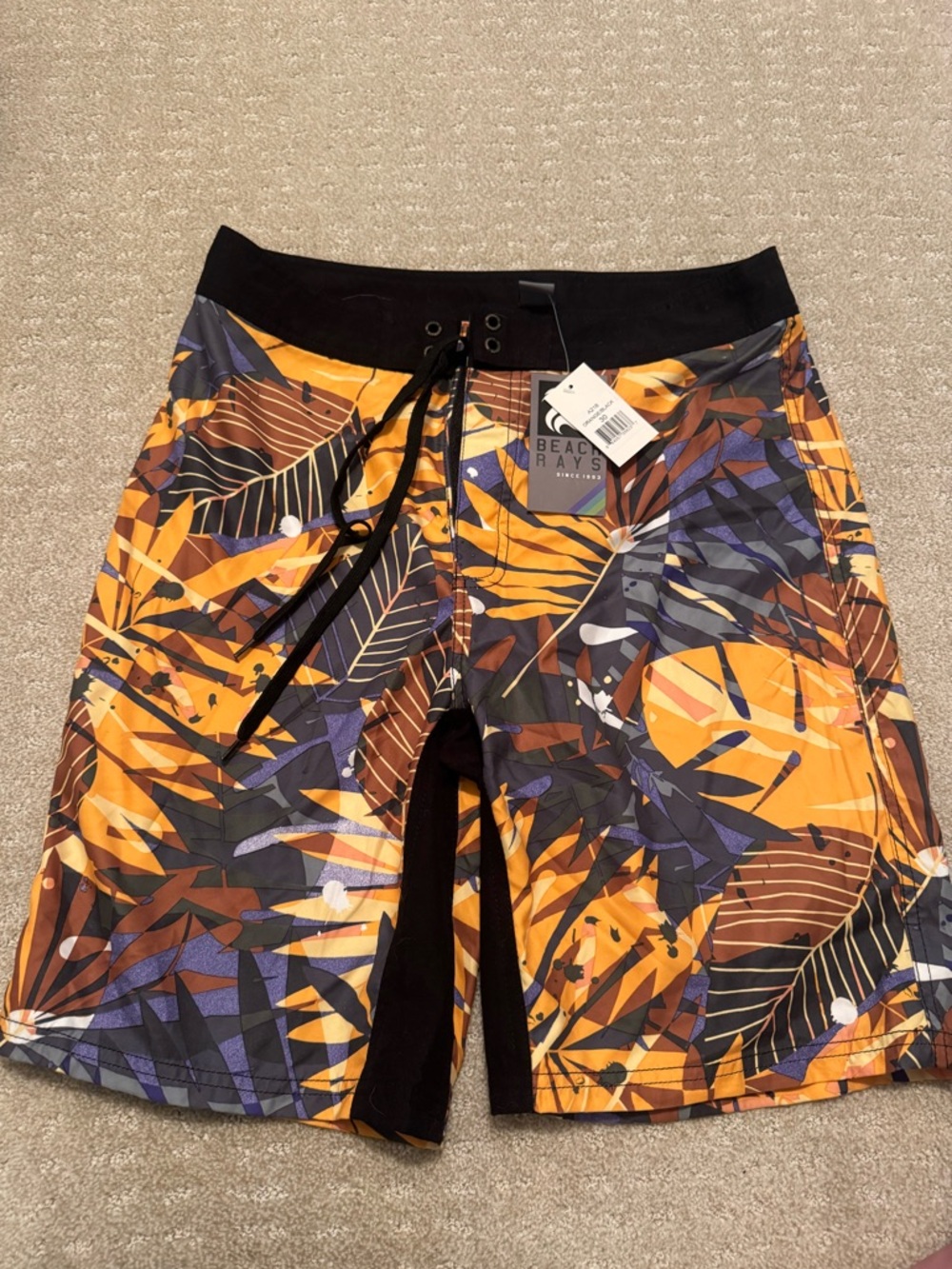 Men's Beach Rays Orange Tropical Leaf Swim Trunks - 30 NWT